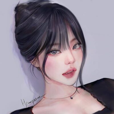 插画师hyunpeach无水印少女插画头像图片精选-束发_6