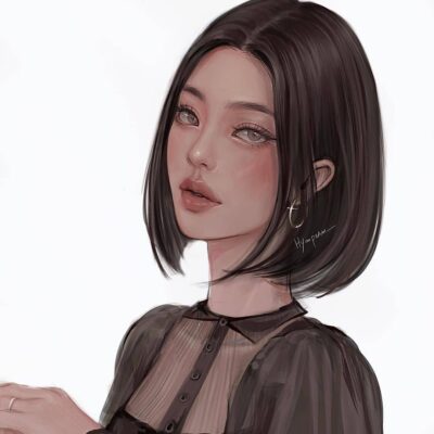 插画师hyunpeach无水印少女插画头像图片精选-短发_8