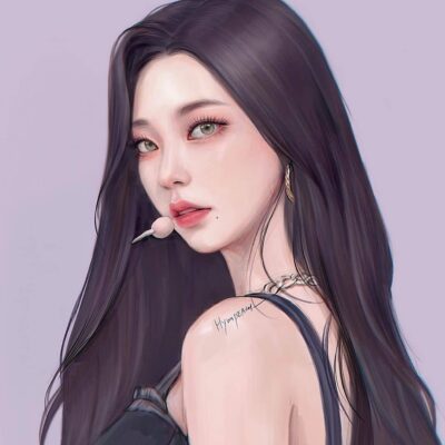 插画师hyunpeach无水印少女插画头像图片精选-长发_11