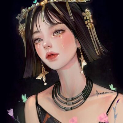 插画师hyunpeach无水印少女插画头像图片精选-短发_6