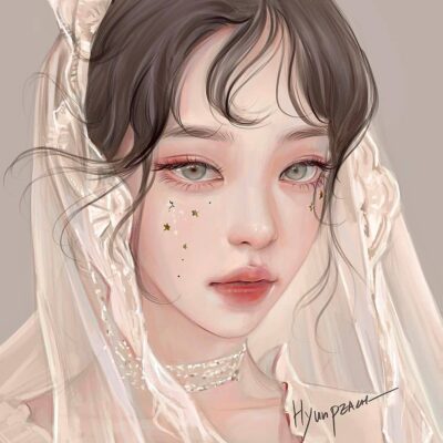 插画师hyunpeach无水印少女插画头像图片精选-束发_3