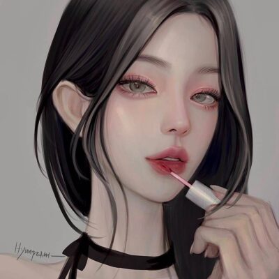 插画师hyunpeach无水印少女插画头像图片精选-长发_5