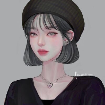插画师hyunpeach无水印少女插画头像图片精选-短发_4