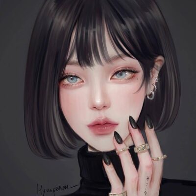 插画师hyunpeach无水印少女插画头像图片精选-短发_3