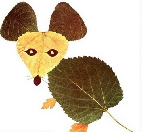 幼儿园树叶创意贴画手工制作图片-老鼠_1