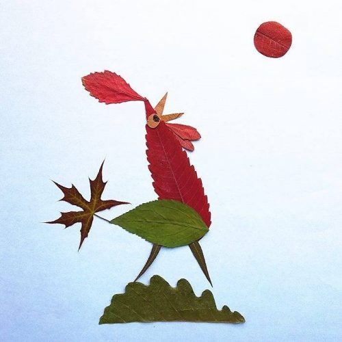 幼兒園樹葉創(chuàng)意貼畫手工制作圖片-雞_1