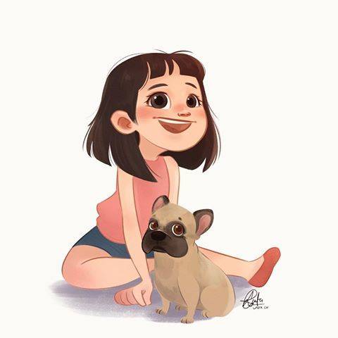 女孩和狗狗可爱卡通Q版头像图片_16