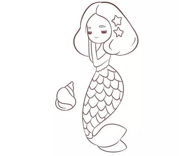 美人鱼卡通黑白简笔画图片大全-Q版_2