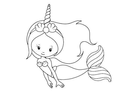 美人鱼卡通黑白简笔画图片大全-Q版_4