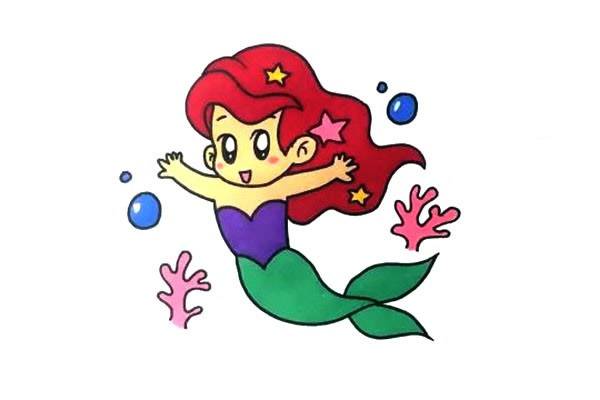 彩色美人鱼公主可爱简笔画图片大全-Q版_4