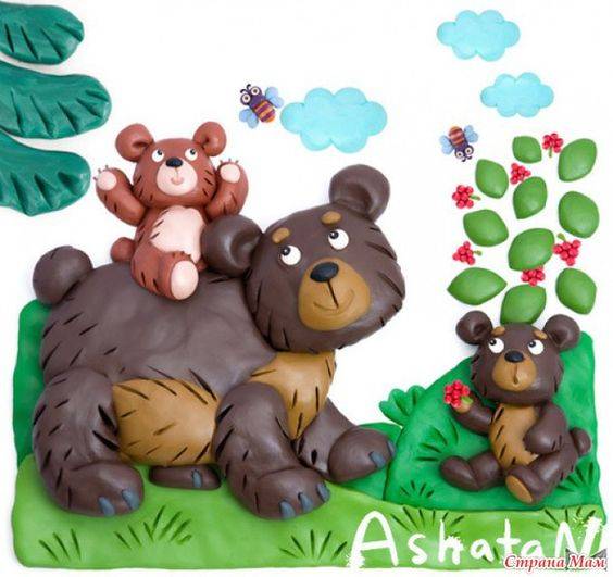 幼儿园手工彩泥动物场景画图片大全-小熊_1