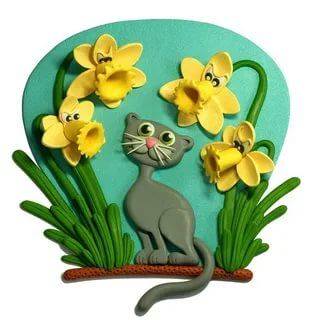 幼儿园手工彩泥动物场景画图片大全-小猫_2
