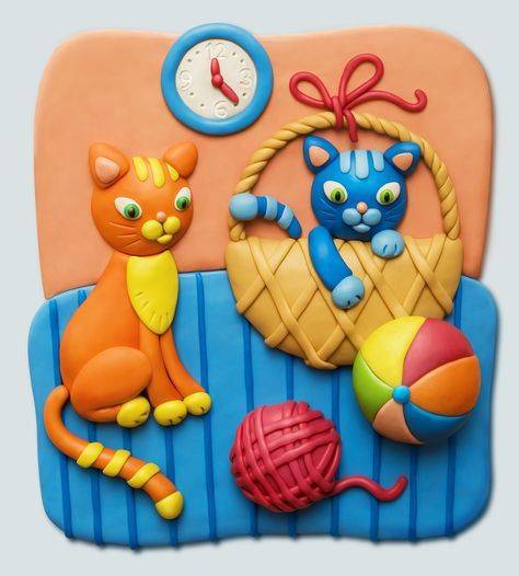幼儿园手工彩泥动物场景画图片大全-小猫_1