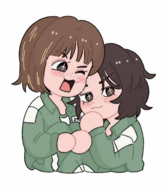 《鱿鱼游戏》240号和067号姜晓和智英姐妹简笔画图片大全-Q版_1