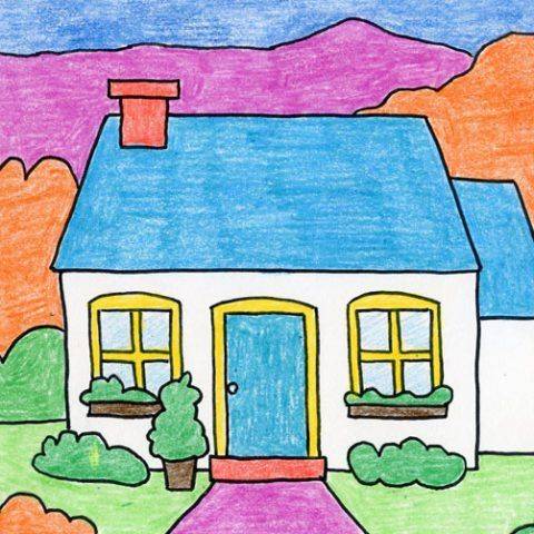 变色的房子简笔画图片
