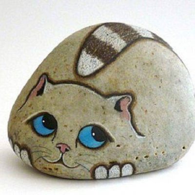 幼儿园手工石头画卡通小猫咪作品图片大全
