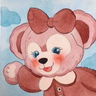 迪士尼粉色小熊雪莉玫彩色手绘版简笔画图片