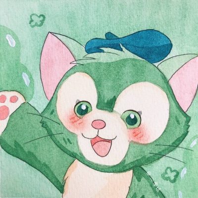 迪士尼绿色小猫杰拉多尼彩色简笔画图片大全