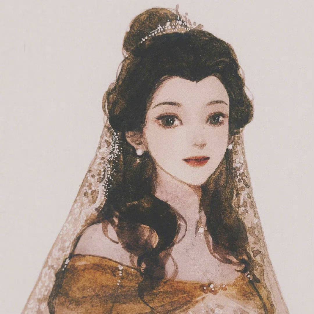 手绘版戴头纱的迪士尼公主女生闺蜜头像大全_5