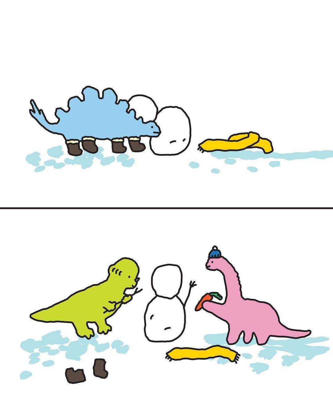 可爱卡通小恐龙堆雪人简笔画图片大全_2