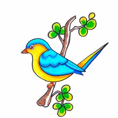 树枝上的彩色小鸟简笔画作品图片大全