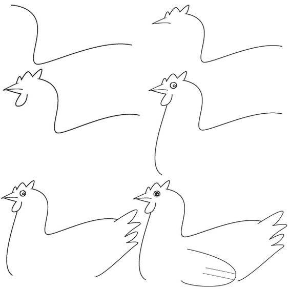 画一只小母鸡只需要6步！动物小鸡黑白简笔画画法步骤图_1