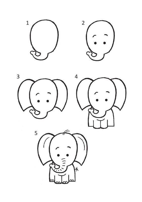 卡通大象的简单画法，黑白动物大象简笔画图片_1