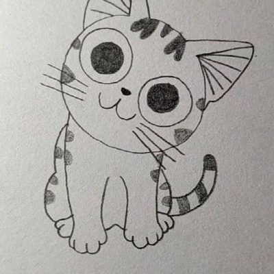 可爱卡通小猫咪铅笔黑白简笔画图片大全