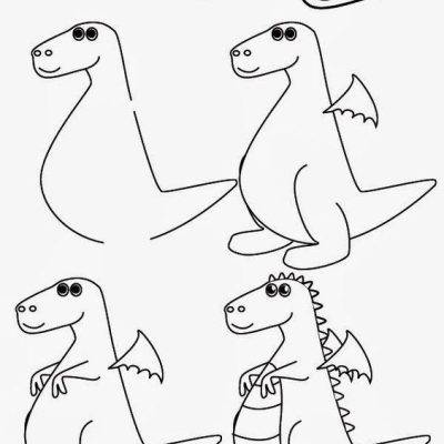 带翅膀的恐龙黑白简笔画步骤画法图片