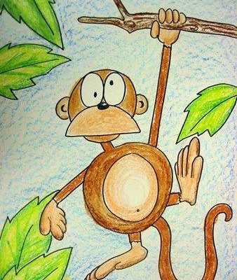 卡通长尾巴猴子monkey彩色简笔画图片大全