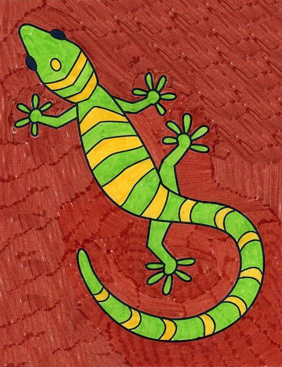 绿色蜥蜴简笔画图片精选 可爱小蜥蜴这样画！