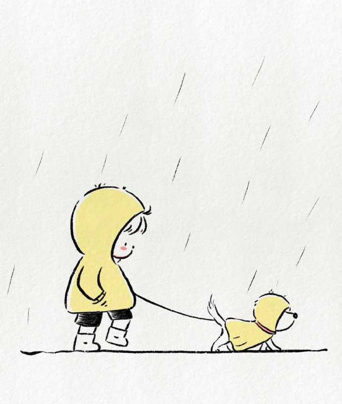 治愈系漫画风小男孩雨天穿雨衣打雨伞卡通头像_1