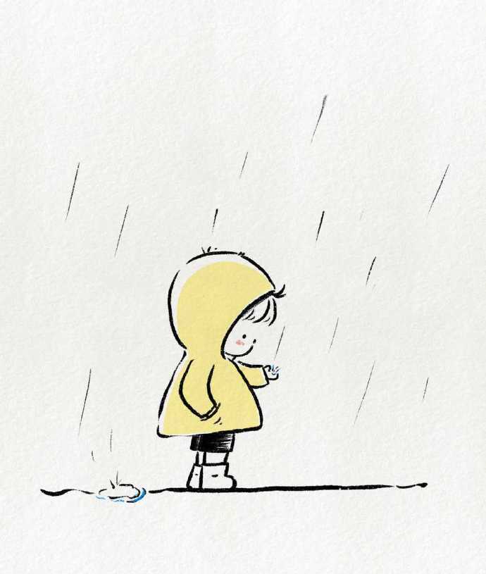 治愈系漫画风小男孩雨天穿雨衣打雨伞卡通头像