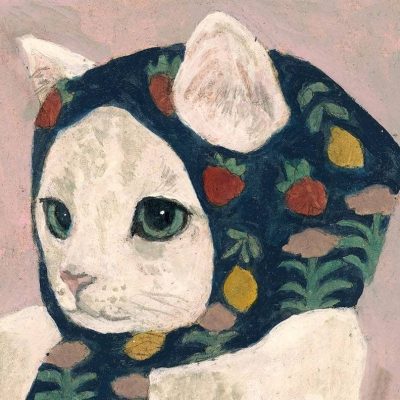 油画风艺术带花头巾猫咪可爱微信头像
