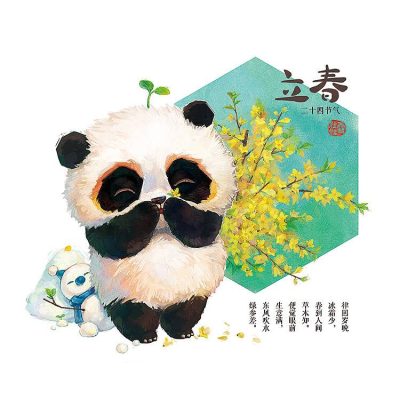 立春 国宝熊猫插画朋友圈配图