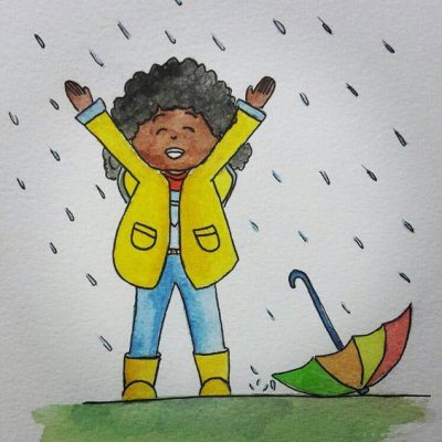 下雨不打伞淋雨的小孩彩色简笔画图片大全