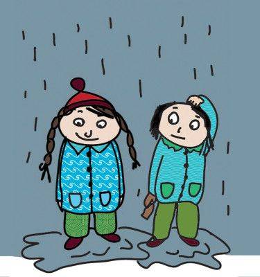 下雨不打伞淋雨的小孩彩色简笔画图片大全_2