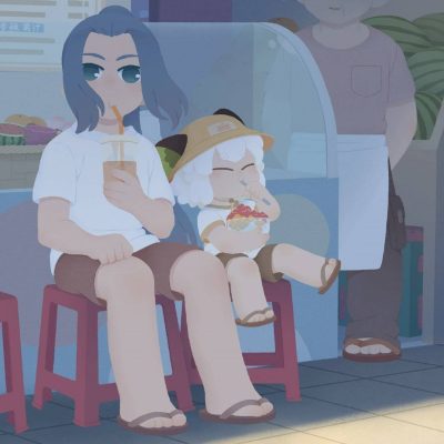 妈妈和女儿夏天一起喝饮料吃冷饮卡通朋友圈配图