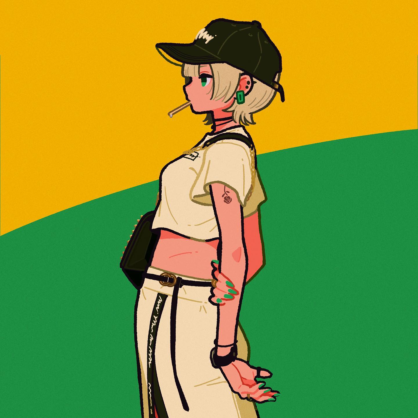 女生棒球帽侧脸个性插画卡通超a超飒头像_5