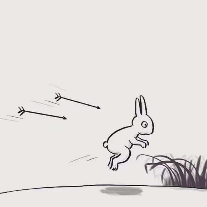 搞笑剧情版猎人抓兔子黑白简笔画图片_2