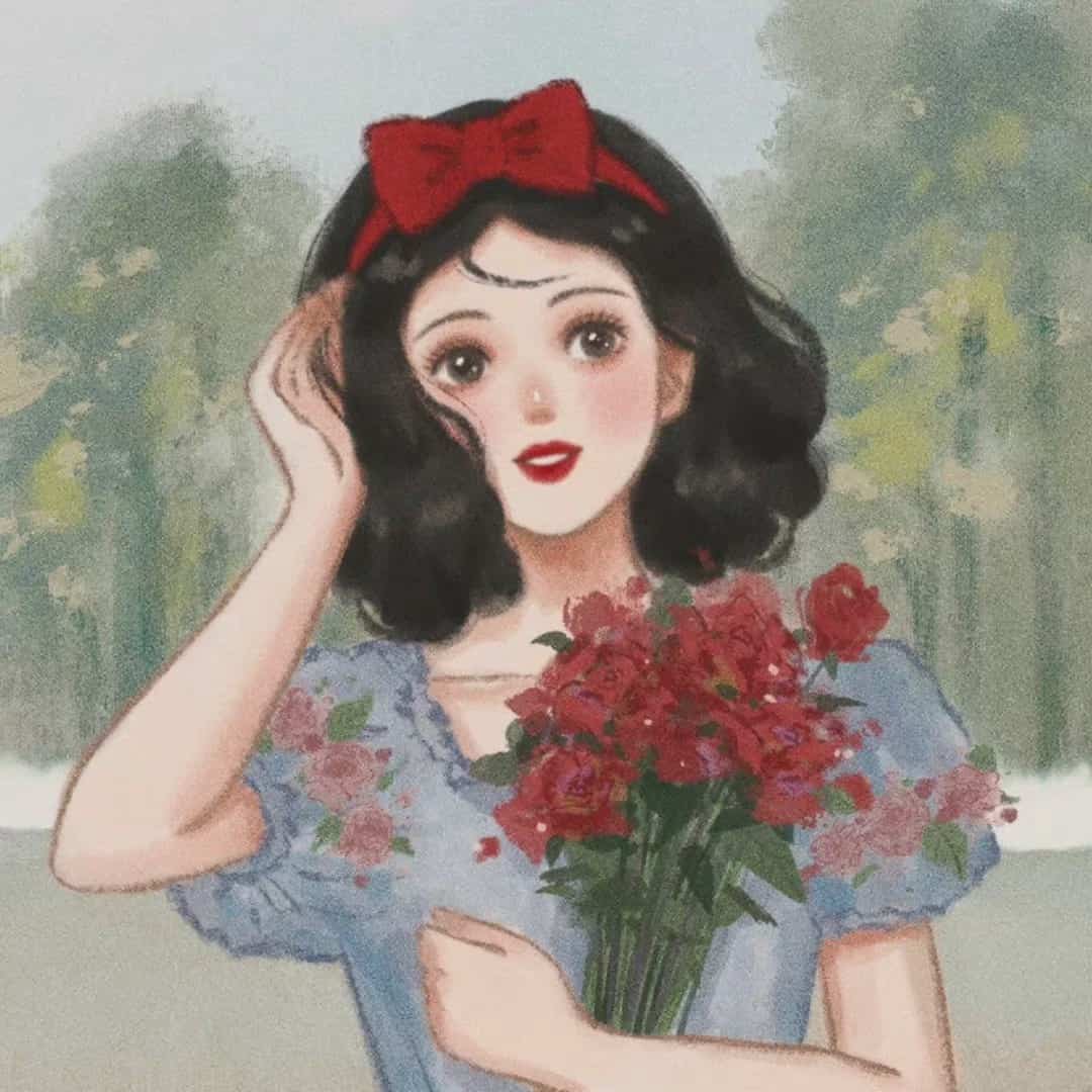 手绘版迪士尼公主配鲜花头像 适合女生的春天头像_2