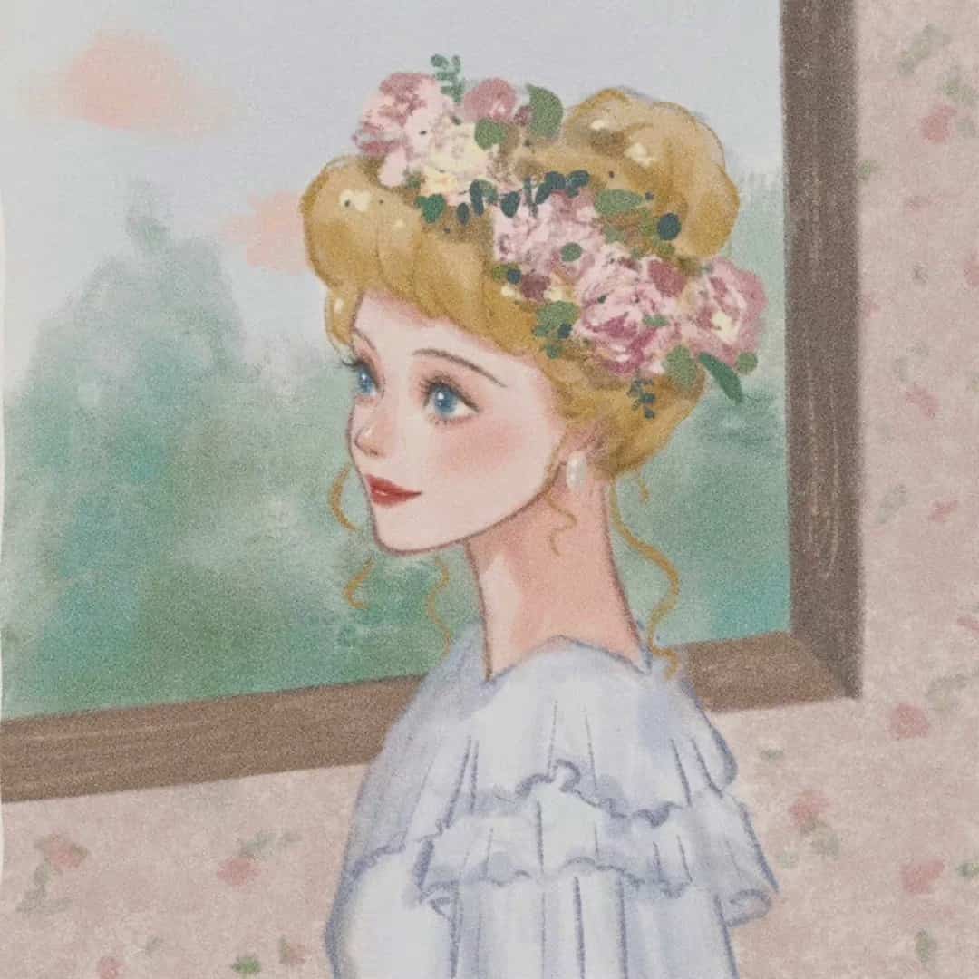 手绘版迪士尼公主配鲜花头像 适合女生的春天头像_3