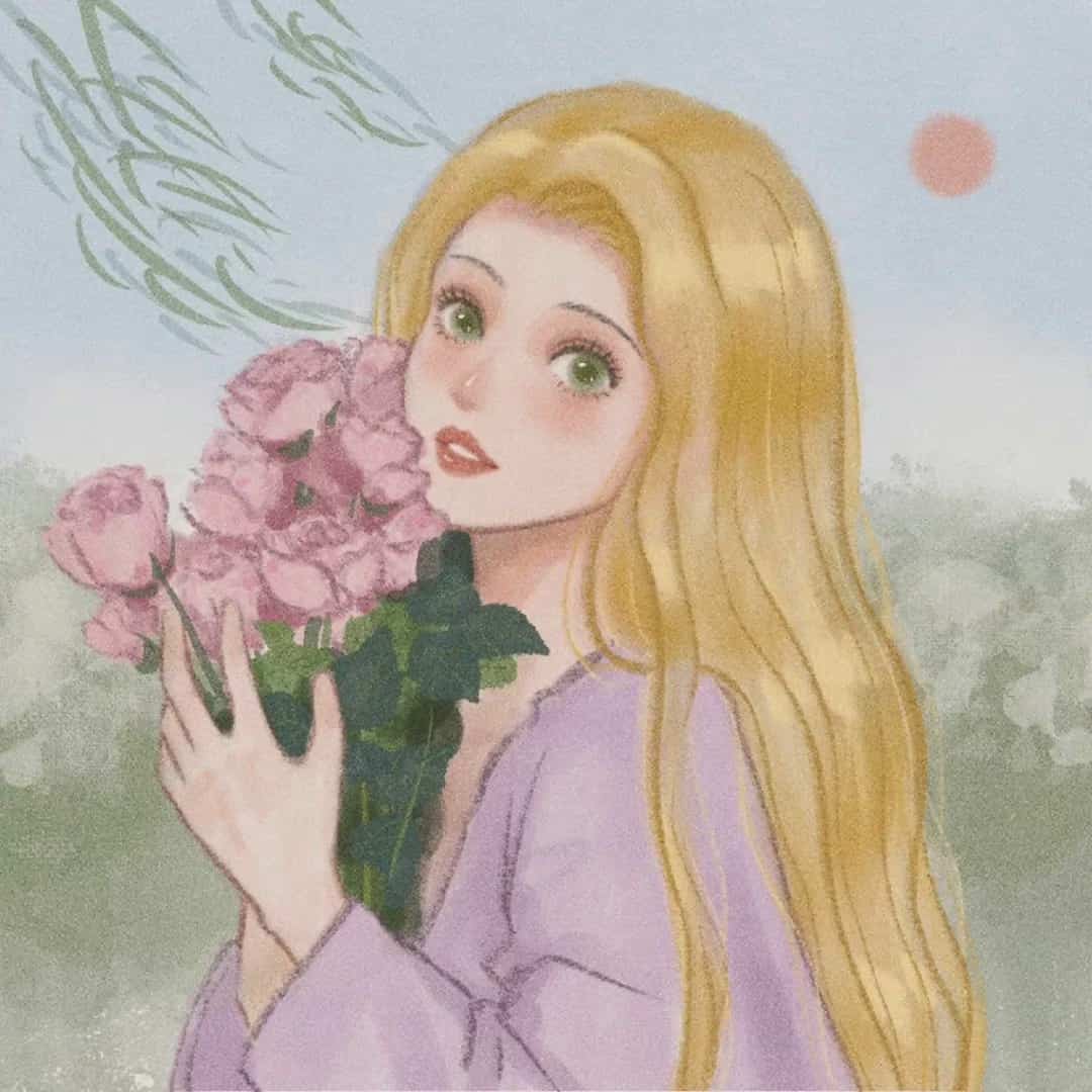 手绘版迪士尼公主配鲜花头像 适合女生的春天头像_8