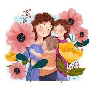 母亲节感恩母亲的朋友圈卡通绘画配图 拥抱妈妈配图_4
