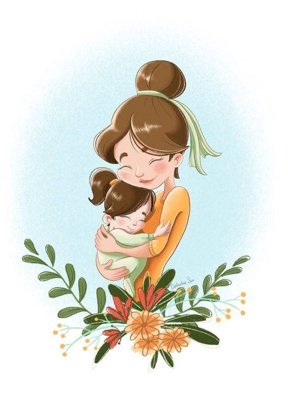 母亲节感恩母亲的朋友圈卡通绘画配图 拥抱妈妈配图_1
