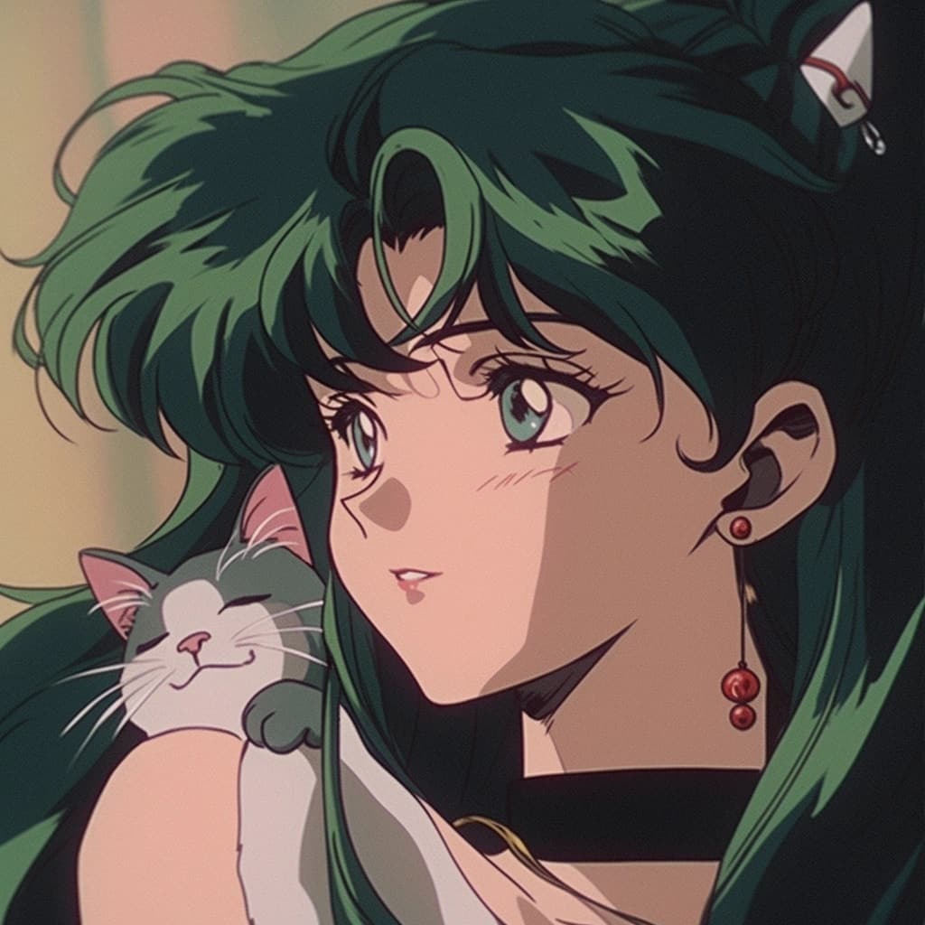 绿头发吸猫少女二次元动漫女生头像，一个女孩和猫的动漫头像_9