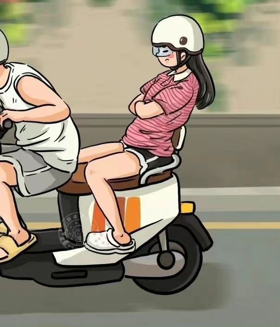 男生骑车带着女朋友情侣头像卡通图片_2