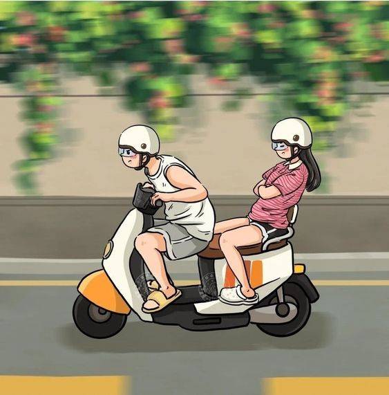 男生骑车带着女朋友情侣头像卡通图片_3