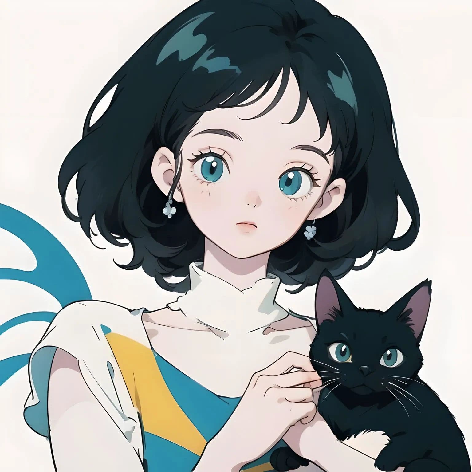 少女抱着猫的动漫头像-图库-五毛网