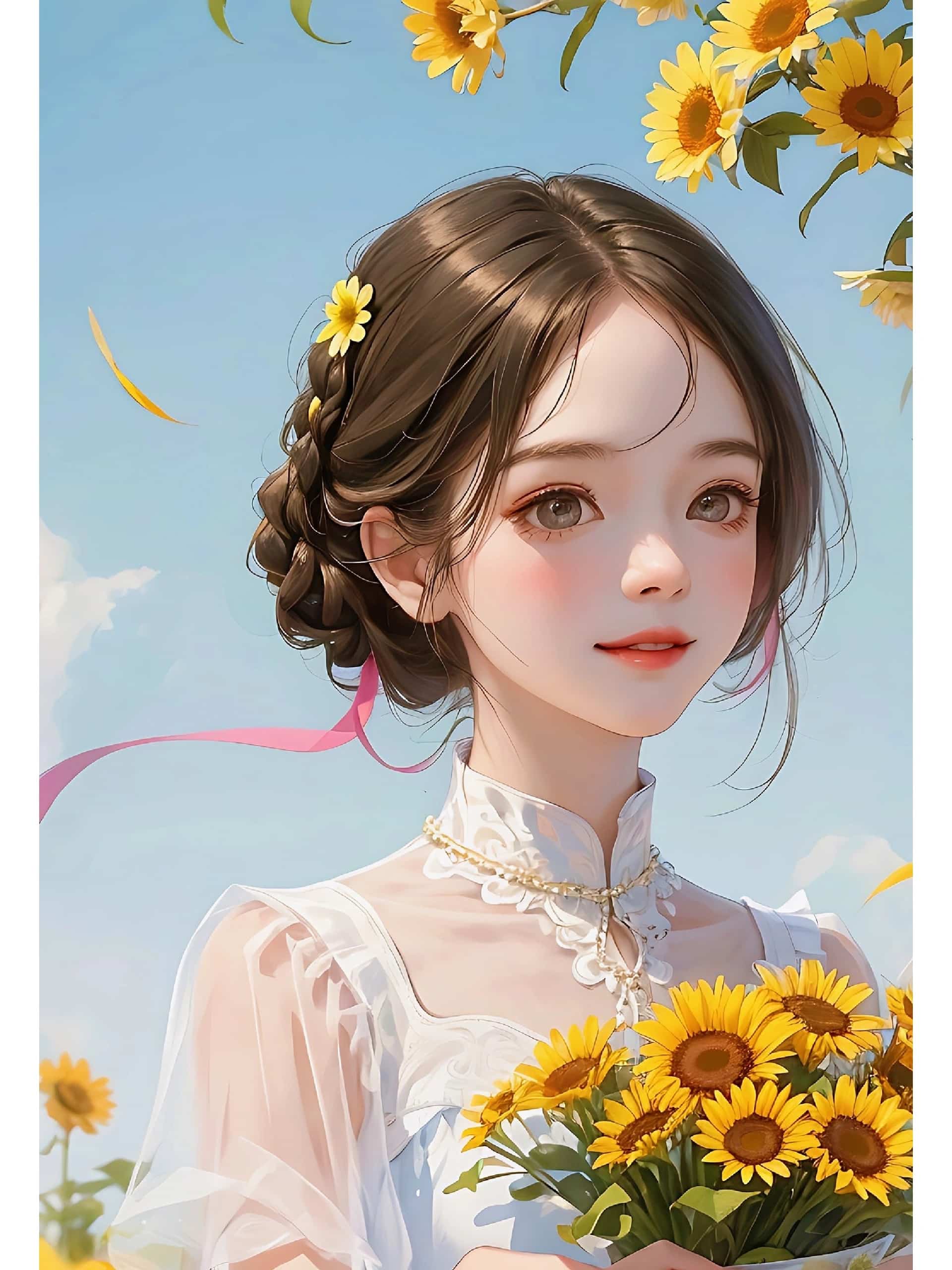 高颜值可爱女生头像 AI绘画捧花阳光少女头像_1